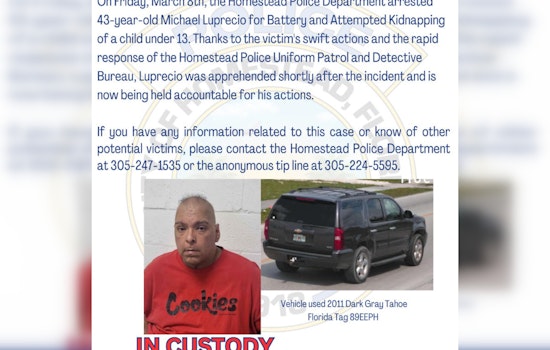 Homestead Man Charged with Attempted Kidnapping of Teen Girl and Battery