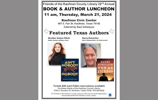 Kaufman County Library's 22nd Annual BOOK & AUTHOR LUNCHEON to Celebrate Literary Culture and Community