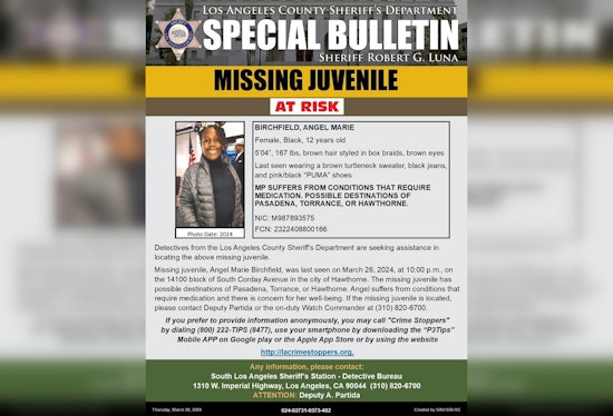 Los Angeles County Sheriff's Department Seeks Help to Find Missing 12-Year-Old Girl from Hawthorne