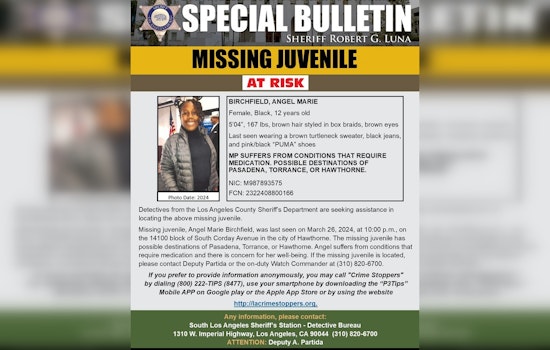 Los Angeles County Sheriff's Department Seeks Help to Find Missing 12-Year-Old Girl from Hawthorne