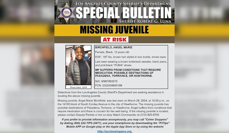 Los Angeles County Sheriff's Department Seeks Help to Find Missing 12-Year-Old Girl from Hawthorne