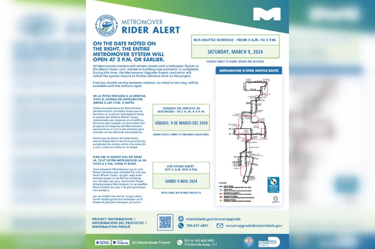 Miami Metromover Service Halted for Miami Tower Construction, Free Bus Shuttles Offered