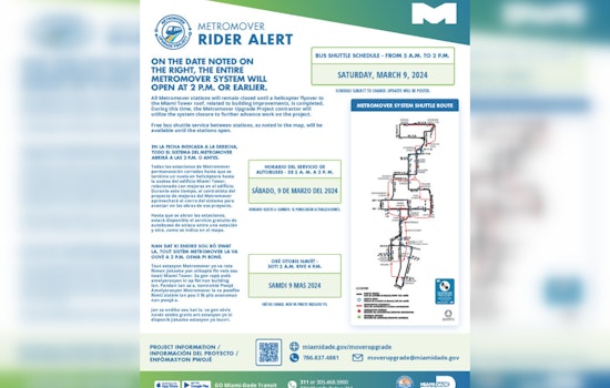 Miami Metromover Service Halted for Miami Tower Construction, Free Bus Shuttles Offered