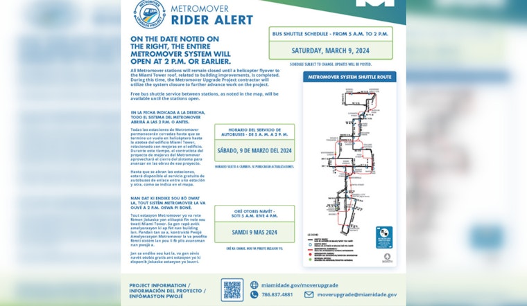 Miami Metromover Service Halted for Miami Tower Construction, Free Bus Shuttles Offered