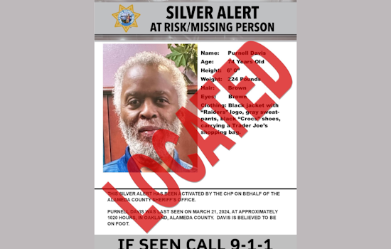 Missing 74-Year-Old Oakland Man Found Safe, Alameda Sheriff's Office Thanks Public for Aid