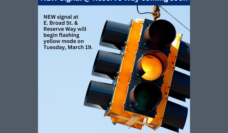 New Traffic Signal at E. Broad St. and Reserve Way Begins Flashing in Mansfield, Calls for Driver Caution