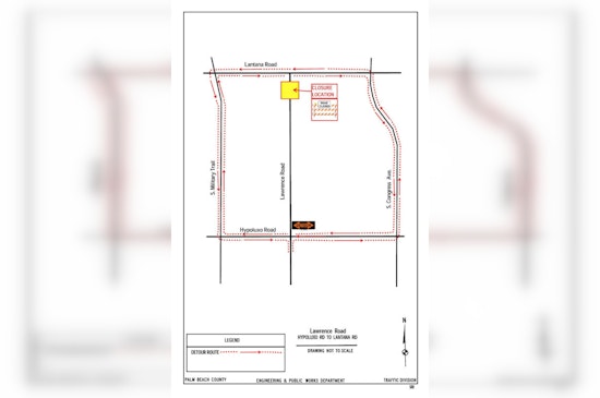 Palm Beach County Road Closure on Lawrence Road for Canal Work, Detours through Congress and Military Trail