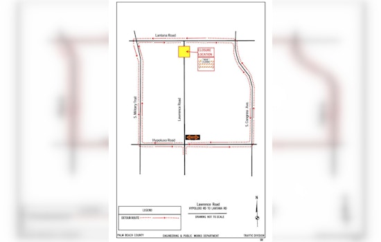 Palm Beach County Road Closure on Lawrence Road for Canal Work, Detours through Congress and Military Trail