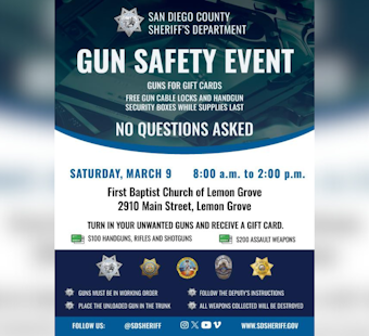 San Diego Sheriff's Department Hosts No-Questions-Asked Gun Safety Event in Lemon Grove