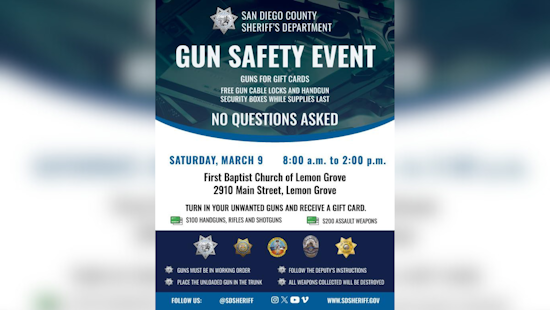 San Diego Sheriff's Department Hosts No-Questions-Asked Gun Safety Event in Lemon Grove