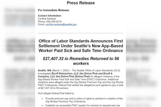 Seattle's DeliverThat Settles for Over $27K with Drivers Under New Gig Worker Ordinance