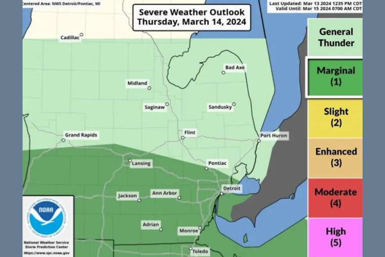 Southeast Michigan on Alert for Severe Weather with Winds Up to 60 MPH, Possible Isolated Tornado