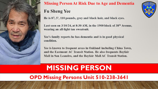 Urgent Search Underway for Missing 87-Year-Old With Dementia in Oakland