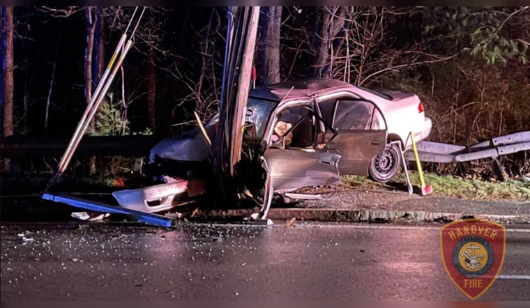 Vehicle Crash Near Hanover Police Dept Leaves One Injured and Causes Power Outage