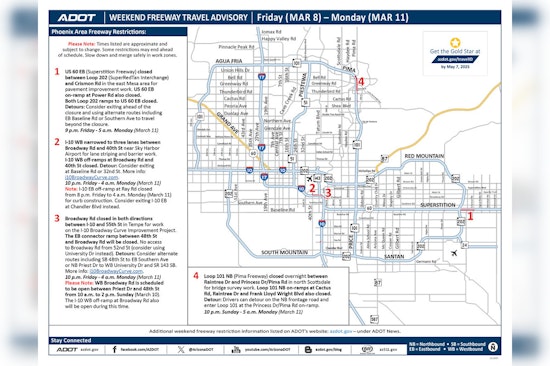 Weekend Road Closures Spanning US 60, I-10, Loop 101 for Improvement Projects