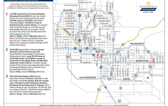Weekend Traffic Alert, Closures on Westbound I-10 and US 60 for Improvement Projects in Arizona