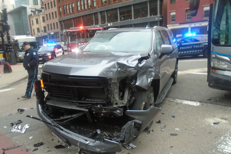 Bus Collision in Boston Injures Two, Disrupts Traffic at Washington and Stuart Intersection