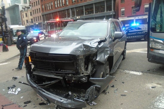 Bus Collision in Boston Injures Two, Disrupts Traffic at Washington and Stuart Intersection