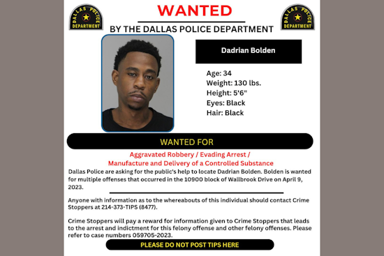 Dallas Police Seek Public's Aid in City-Wide Search for Suspect Deadrian Bolden, Urge Non-Engagement