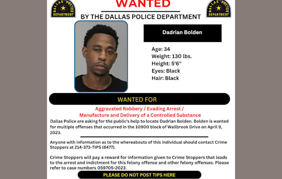 Dallas Police Seek Public's Aid in City-Wide Search for Suspect Deadrian Bolden, Urge Non-Engagement