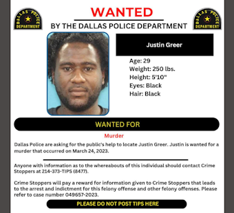 Dallas Police Seek Public’s Help in Locating Suspect Justin Greer via #WantedWednesday Initiative