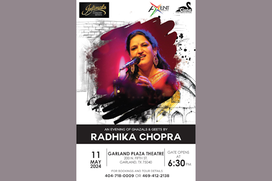 Delhi's Ghazal Maven Dr. Radhika Chopra Set to Enthrall Garland at Plaza Theater