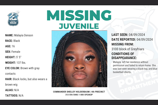 Detroit Police Seek Public Assistance in Search for Missing 16-Year-Old Girl, Malayia Denson