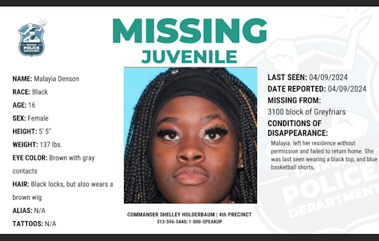 Detroit Police Seek Public Assistance in Search for Missing 16-Year-Old Girl, Malayia Denson