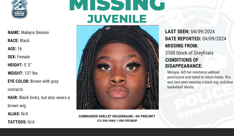 Detroit Police Seek Public Assistance in Search for Missing 16-Year-Old Girl, Malayia Denson