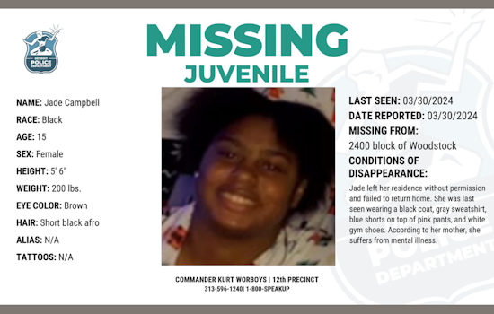 Detroit Police Seek Public Help in Search for Missing 15-Year-Old Jade Campbell