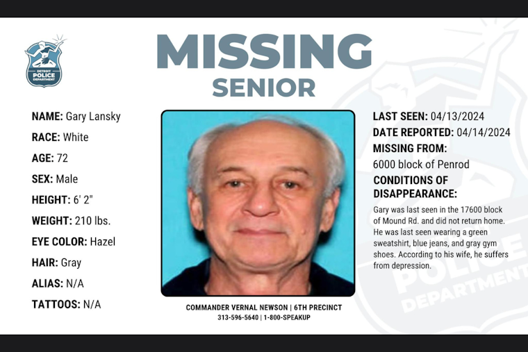 Detroit Police Seek Public's Aid in Search for Missing 72-Year-Old Gary Lansky