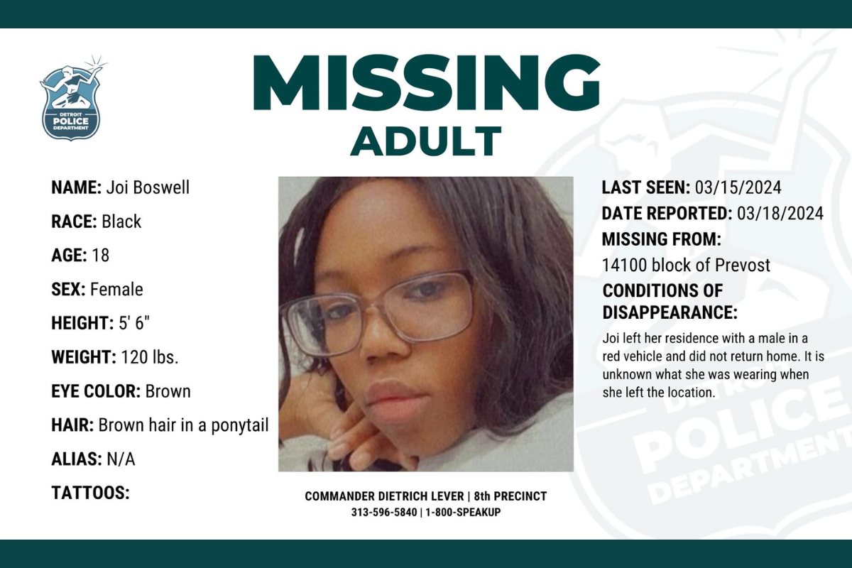 Detroit Police Seek Publics Help In Locating Missing 18 Year Old Joi 3077