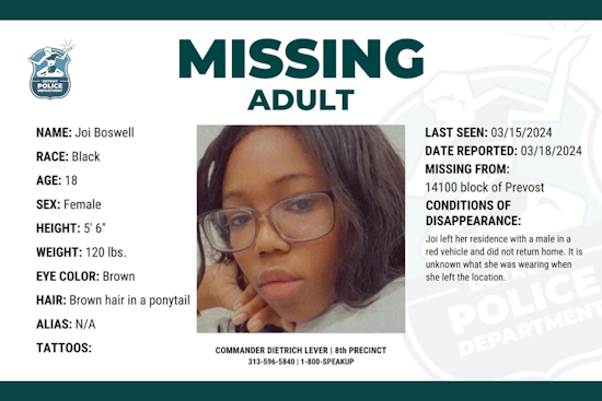 Detroit Police Seek Public’s Help in Locating Missing 18-Year-Old Joi Boswell