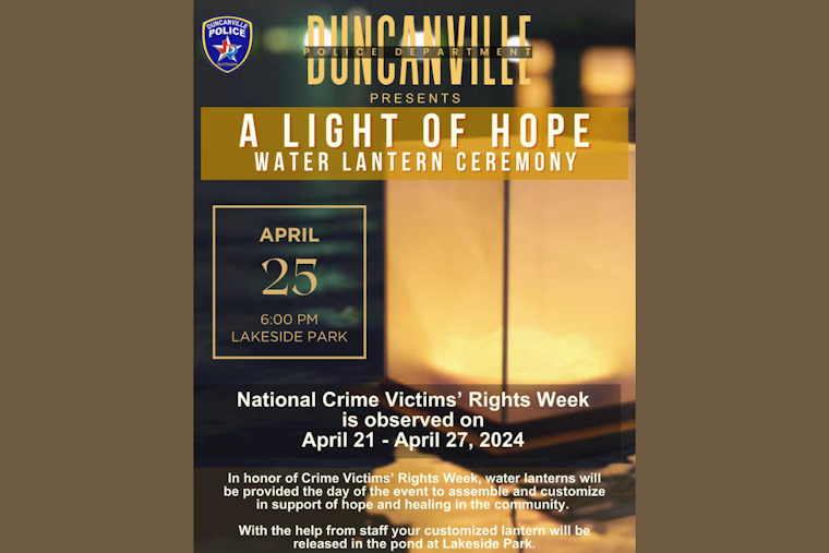 Duncanville Police Host Water Lantern Ceremony in Honor of National Crime Victims' Rights Week