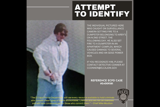 El Cajon Police Seek Public's Help in Identifying Suspect in Spate of Arson Incidents