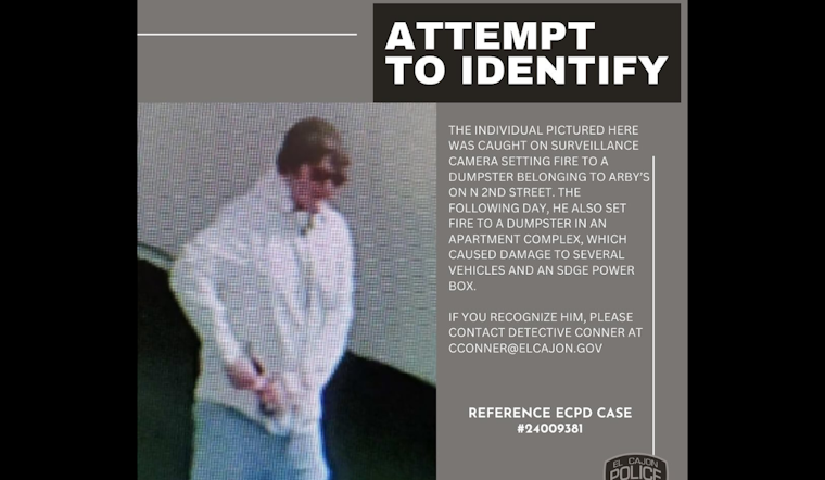 El Cajon Police Seek Public's Help in Identifying Suspect in Spate of Arson Incidents