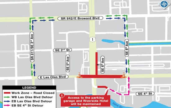 Fort Lauderdale's East Las Olas Boulevard to Close at Night for Road Work, Detours in Place Starting April 29