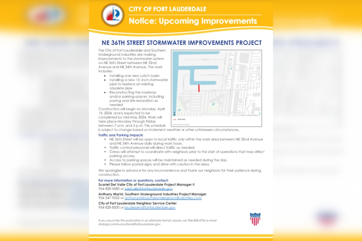 Fort Lauderdale's Ne 36th Street Braces For Stormwater System Overhaul