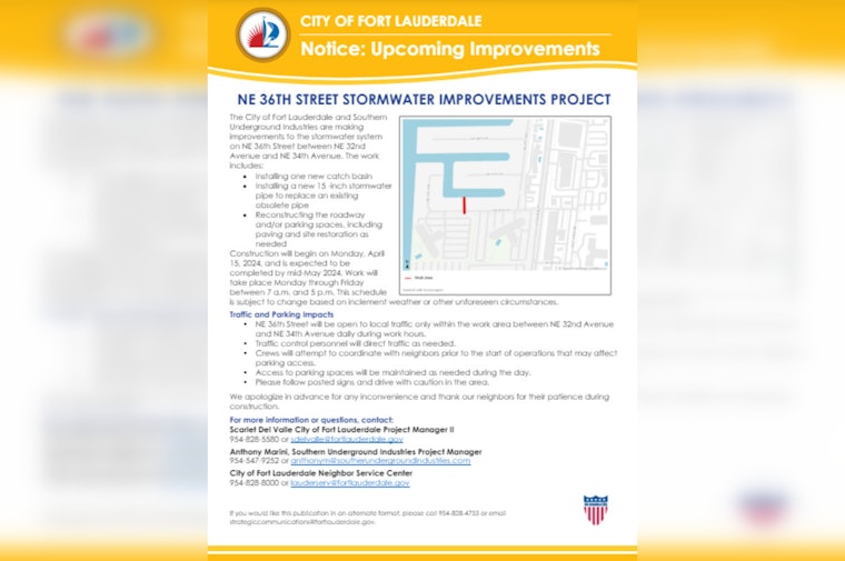 Fort Lauderdale's NE 36th Street Braces for Stormwater System Overhaul Starting April 15