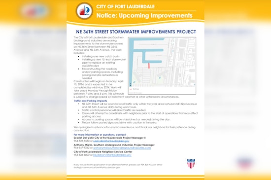 Fort Lauderdale's NE 36th Street Braces for Stormwater System Overhaul Starting April 15
