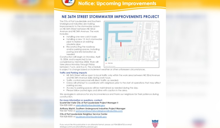 Fort Lauderdale's NE 36th Street Braces for Stormwater System Overhaul Starting April 15