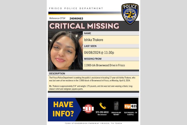 Frisco Police Issue Critical Alert for Missing Teen Ishika Thakore,