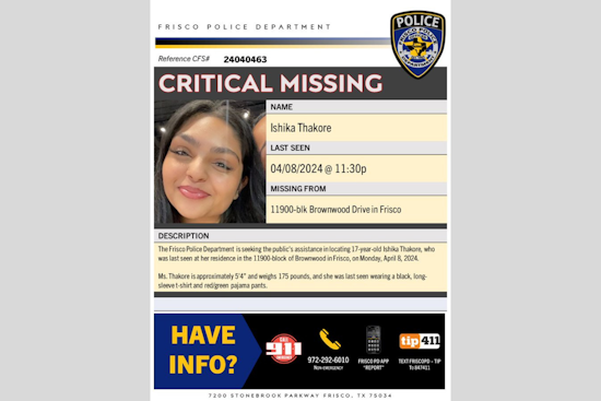 Frisco Police Issue Critical Alert for Missing Teen Ishika Thakore, Seek Public's Help in Urgent Search