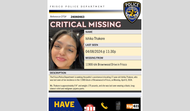 Frisco Police Issue Critical Alert for Missing Teen Ishika Thakore, Seek Public's Help in Urgent Search