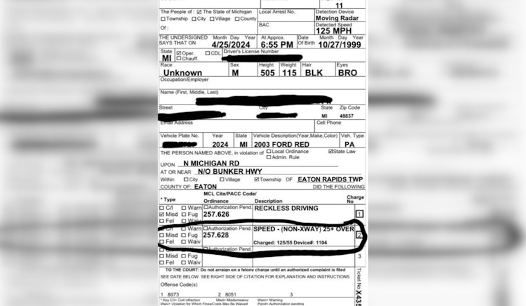 Grand Ledge Man Faces Citations for Reckless Driving at 125mph in Michigan