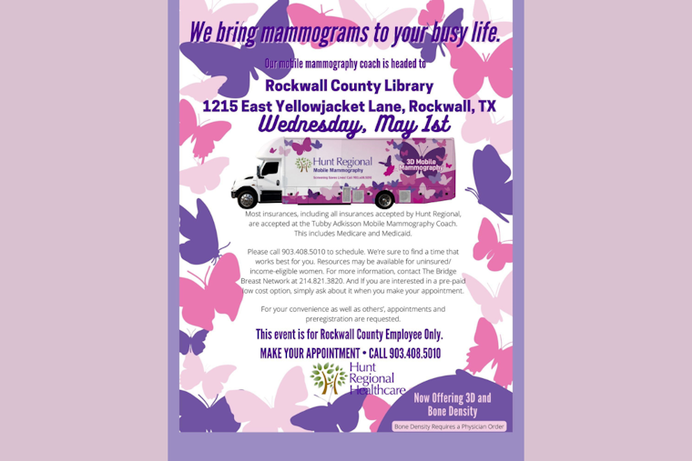 Hunt Regional Healthcare's Mobile Mammography Unit to Offer Screenings at Rockwall County Library