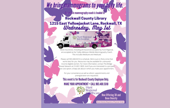 Hunt Regional Healthcare's Mobile Mammography Unit to Offer Screenings at Rockwall County Library