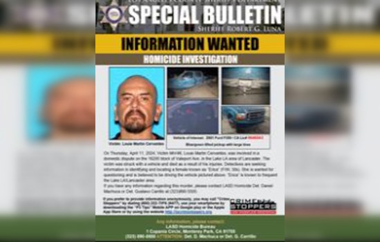 Los Angeles County Sheriff's Department Seeks Public's Aid in Lancaster Homicide Case