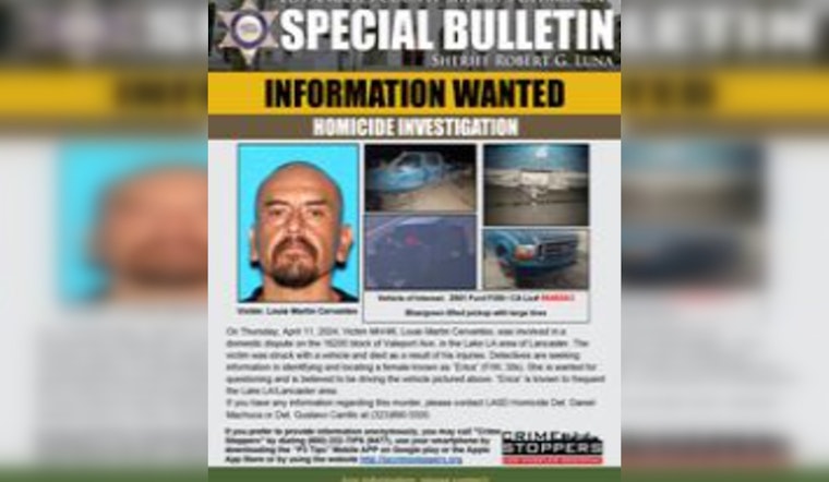 Los Angeles County Sheriff's Department Seeks Public's Aid in Lancaster Homicide Case