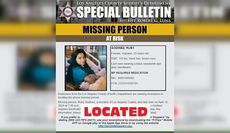 Los Angeles County Sheriff's Department Successfully Locates Missing Palmdale Woman Ruby Godinez